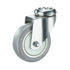 RONEL TPR 42 Поворотная колесная опора с торм., термо-пластичная серая рез. под болт (M12/32)