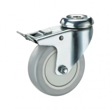 RONEL TPRb 42 Поворотная колесная опора с торм., термо-пластичная серая рез. под болт (M12/32)